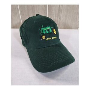 Vtg John Deere Hat OSFM Green Slider Strap Cotton Blend Embroidered Tractor Cap